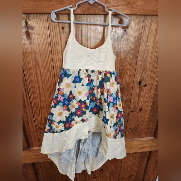Floral Kids Dress with Cream and Blue Accents